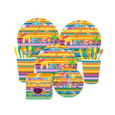 Mexican Carnival Fiesta Theme Disposable Paper Plate Set Paper Cup Paper Towel Party Decoration