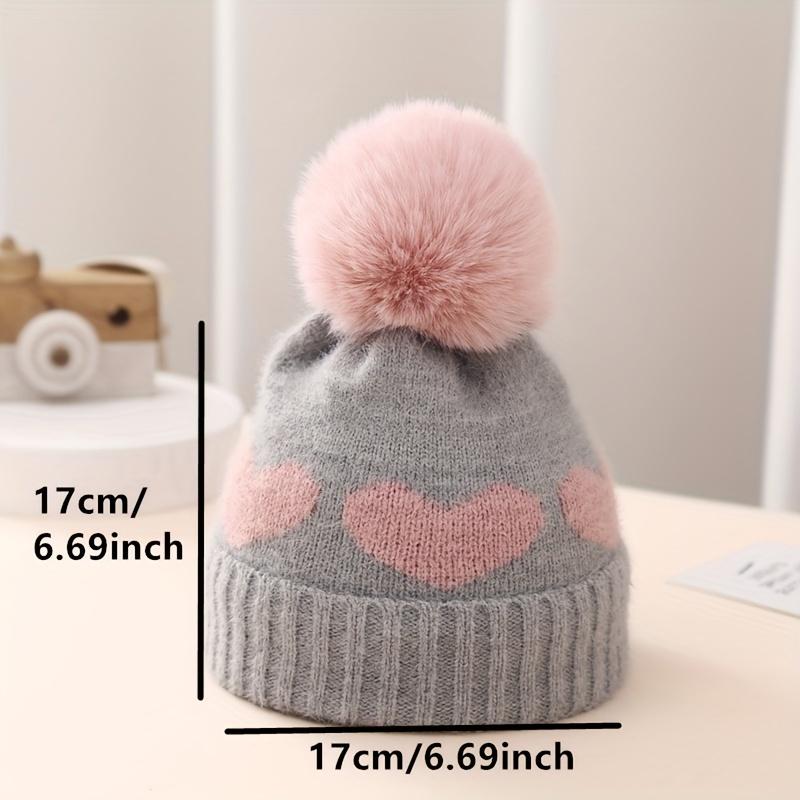 Heart Pattern Knit Beanie, Warm Pullover Knitted Hat for Newborn 3-24 Months Baby Girls