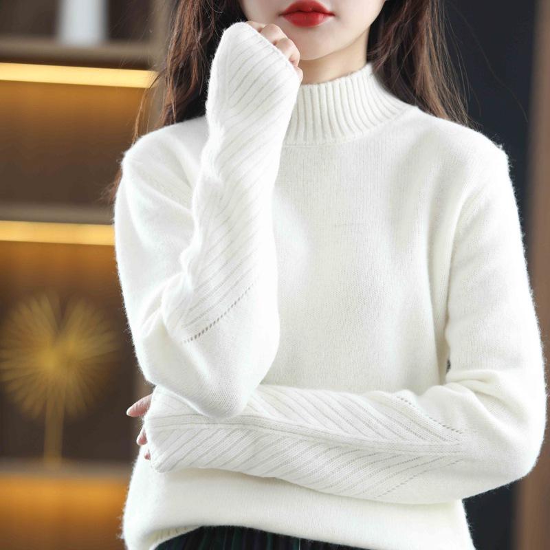 2024 A/W Women's Pure Wool Half-High Neck Loose Pullover Sweater
