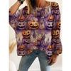 Women S Halloween Pumpkin Bat Print Lace Knit Pullover Top