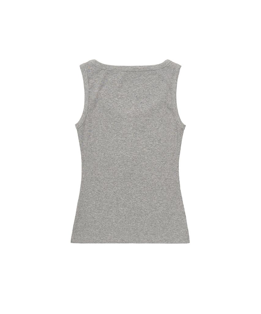 Pepeulli Button Henley Neck Sleeveless Top (Grey)