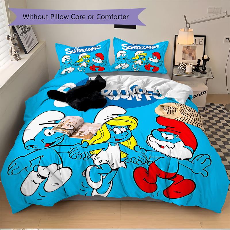Smurfs' Adventure Print 3Pcs Bedding Setduvet Cover With 2 Bedropillowcase Home Birthday Gift