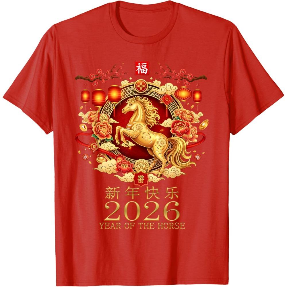 Year of The Horse Lunar Chinese New Year Women TShirt Fashion Horse Tees Horse Enthusiast Round Neck Casual Clothes