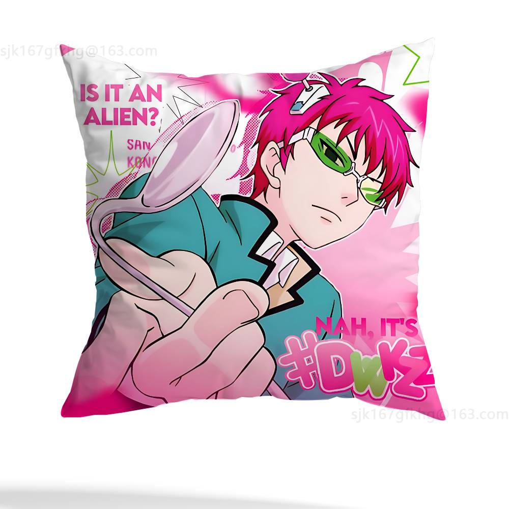 Anime Role S-Saiki K Chibi Pillow Case Square Double-Sided Printing Short Plush Sofa Cushion Cover Bedroom Bedside Pillow