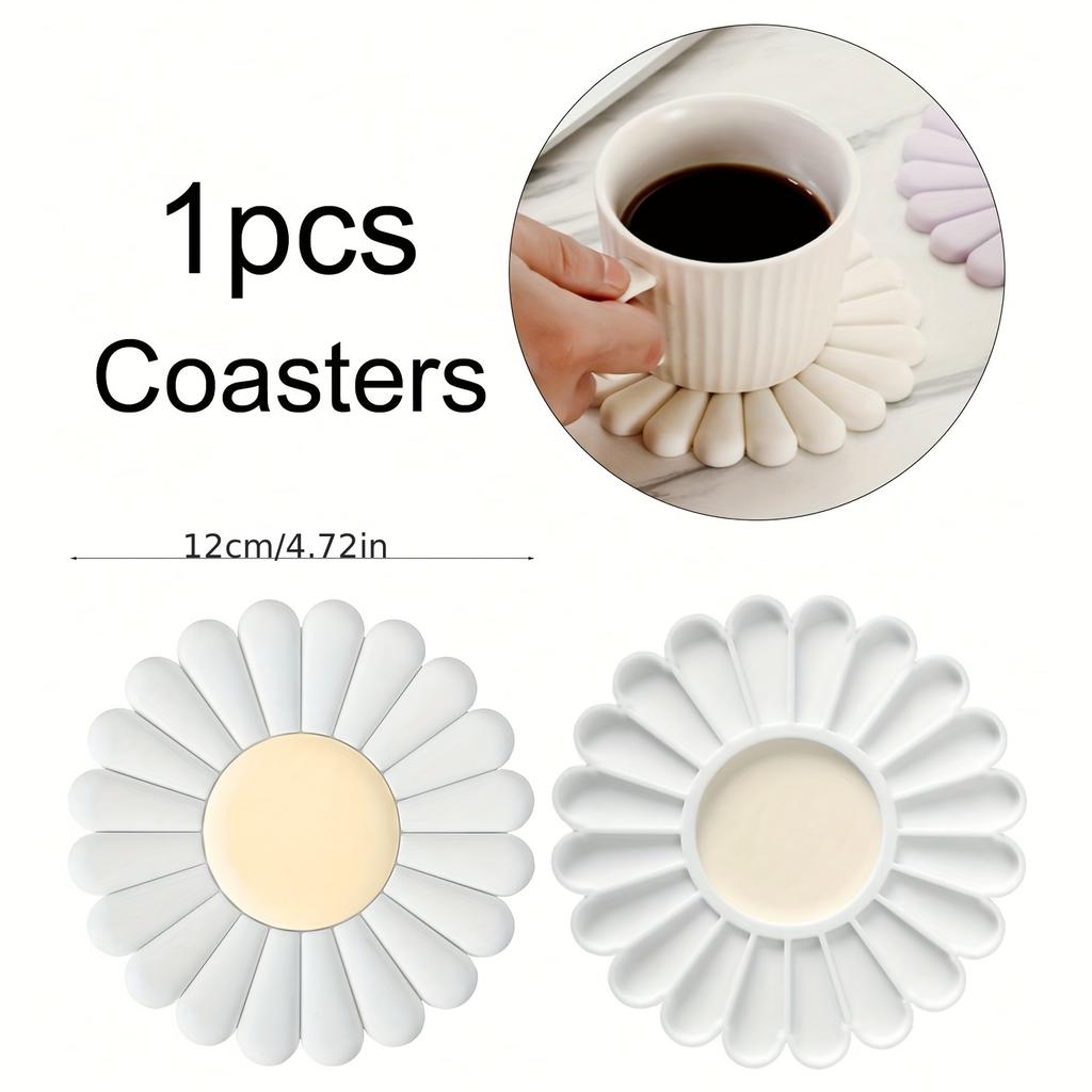 1A silicone pad | Anti-slip and heat-resistant Modern Daisy Flower Design Easy-to-clean cup mats and pot holders Suitable for kitchen