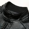 Men Jacket Faux Leather Solid Color Stand Collar Smooth Thick Warm Long Sleeve Zipper Neck Protection Motorcycle Windproof Cool Autumn Winter Jacket