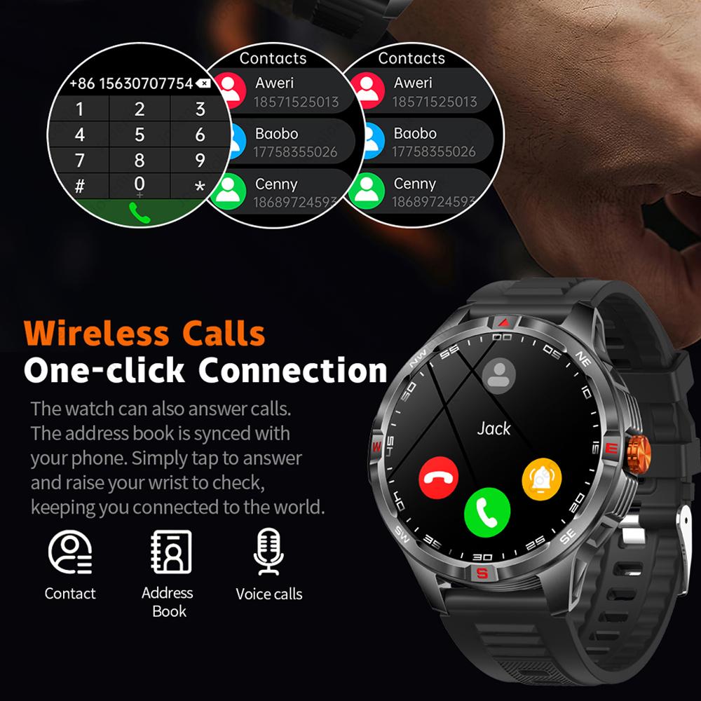 Sports Smart Watch Men Compass 1000mAh Large Battery Bluetooth Call 1.46 Inch Health Monitoring Waterproof Smartwatch  New