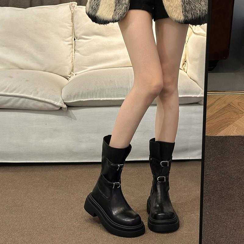 Fashion Winter Double Buckle Decoration 2024 Hot Sale New Women's Boots Fashion Round Toe Wear Resistant Shoes for Women Botines Mujer