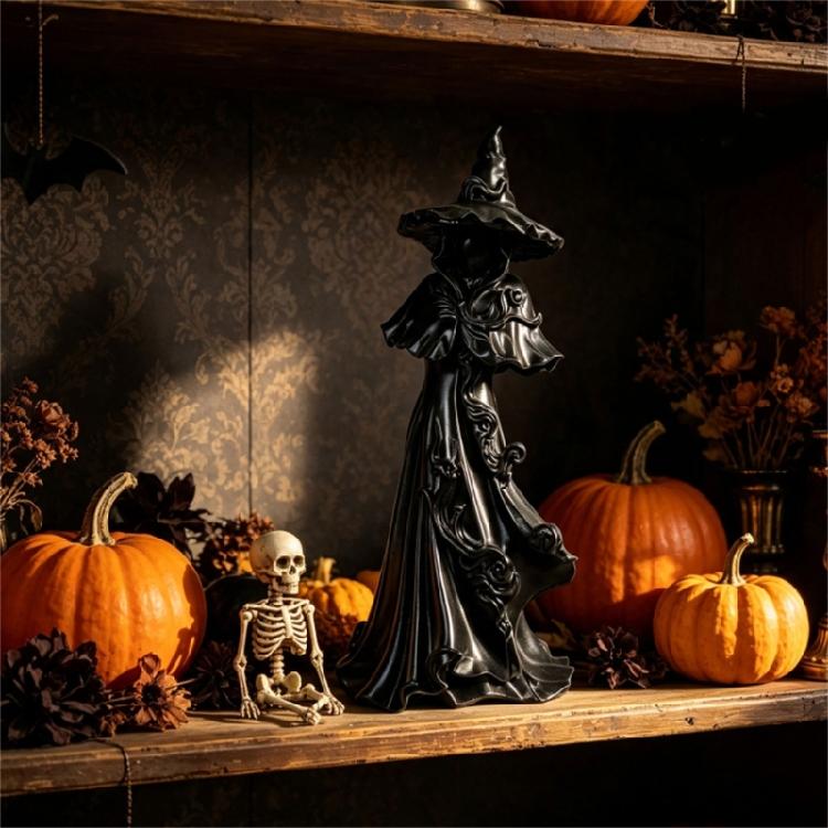 Sculpting Witch Party Decoration, Synthetic Resin Halloween Figurine with Widened Base for Tables, Shelves, and Photo Scene, Collectible Sculpture