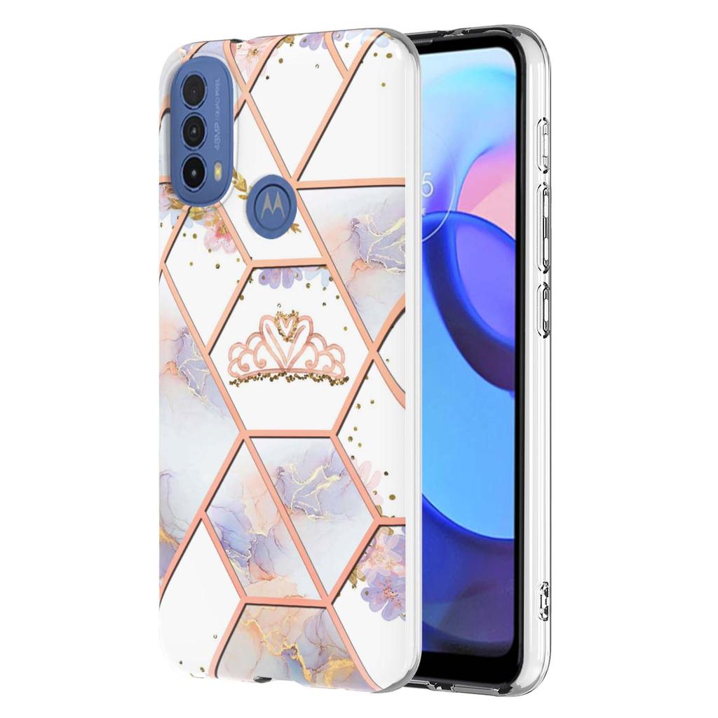 Golden Border Grid Marble Flower IMD Ultrathin Phone Case for Motorola Moto E20,E30,E40,G31,G41,G50,G51,G71,G10,G20,G30,G40,G60...