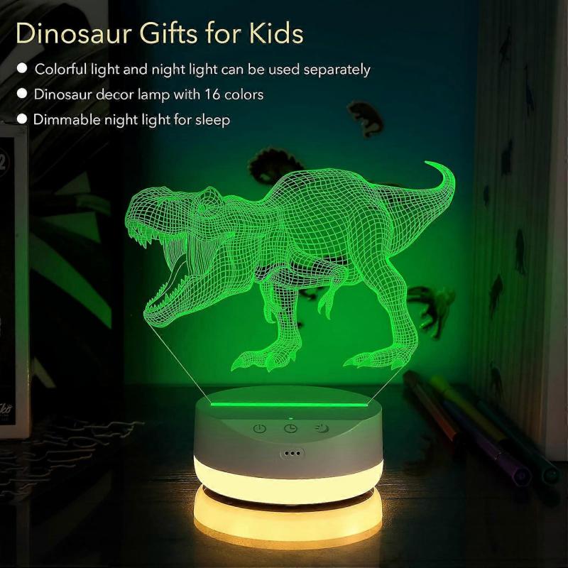 Dinosaur Toys - 3D Dinosaur Night Light for Kids with Timer, Touch, Remote Control - 16 Color Change Decor Lamp and Warm White Light for Sleep