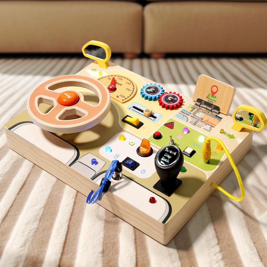 Children's Wooden Steering Wheel Puzzle - Montessori-Inspired Educational Busy Board for Simulated Driving and Intellectual Development