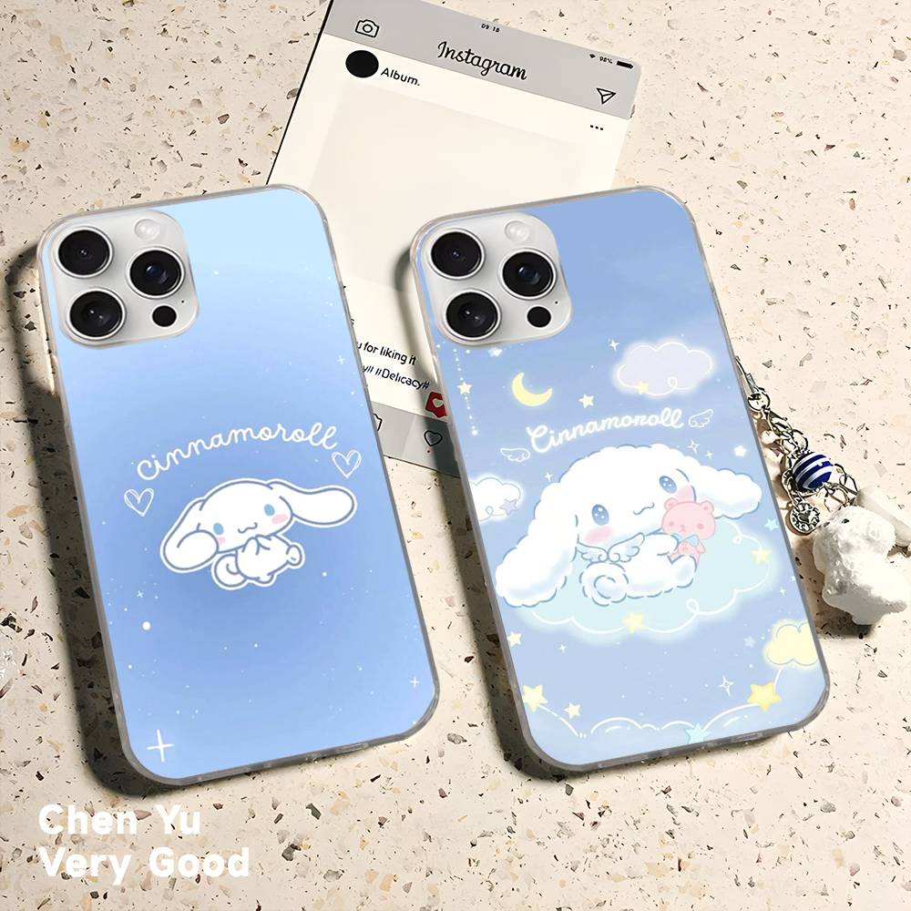 Caroon Cute C-Cinnamorolls For IPhone 17 Air 16 15 14 13 12 11 Pro Max Plus Phone Case Silvery Satin Glossy Surface