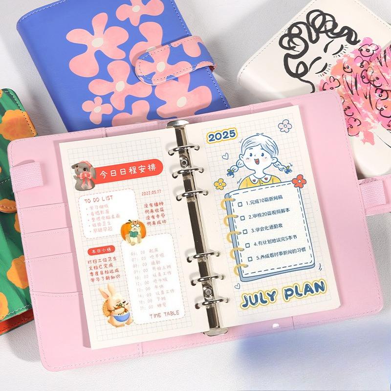 A6 Colorfuo Flowers PU Leather DIY Binder Notebook Only Cover Diary Books Schedule Covers School Stationery