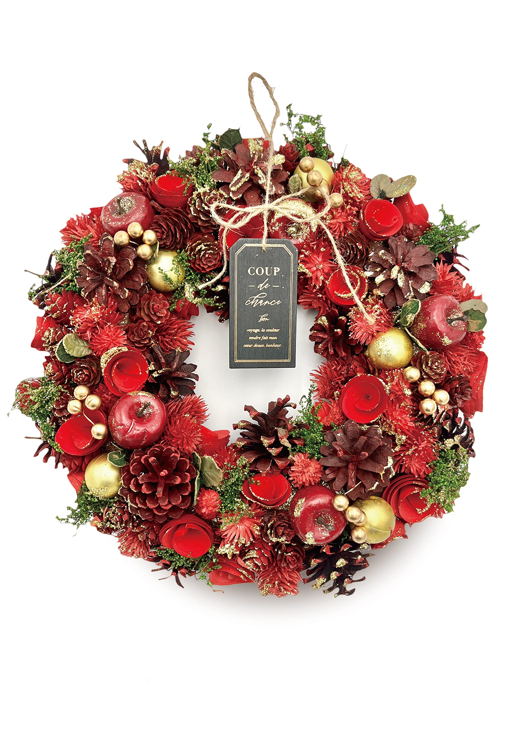 

mamawreath Рождественский Рождественский Цветочный Венок для Интерьера Золотой и Большой 32см x Золотой Блеск [2025 Венок, Большой] Прихожая, Подарок, Презент, Декор,