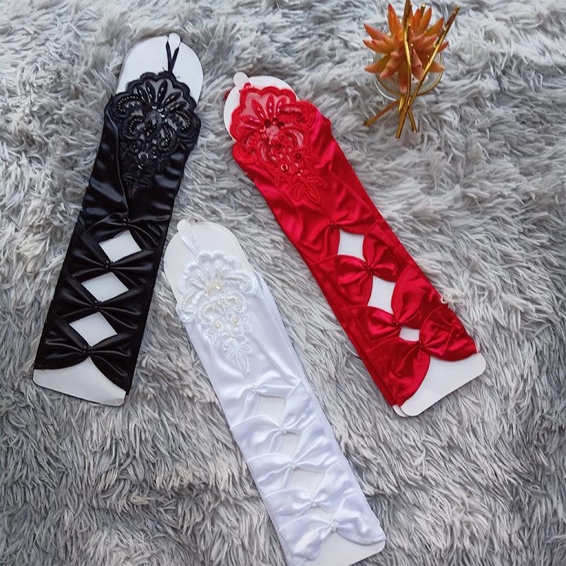 

Hollow Flower Gloves, Satin Long Ceremonial Gloves, Wedding Gloves one size fits all червоний