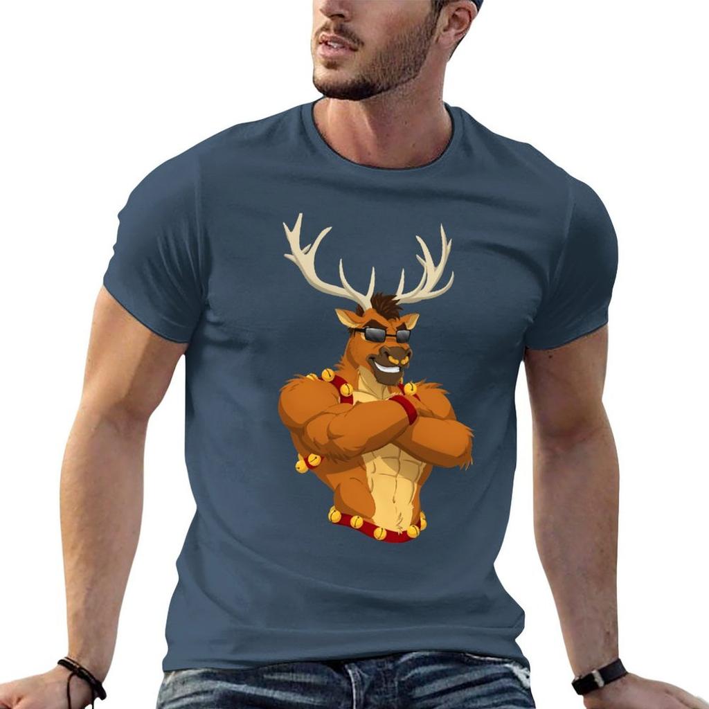 Buff Reindeer Christmas Design Tshirt Antiwrinkle Short Sleeve Tshirt