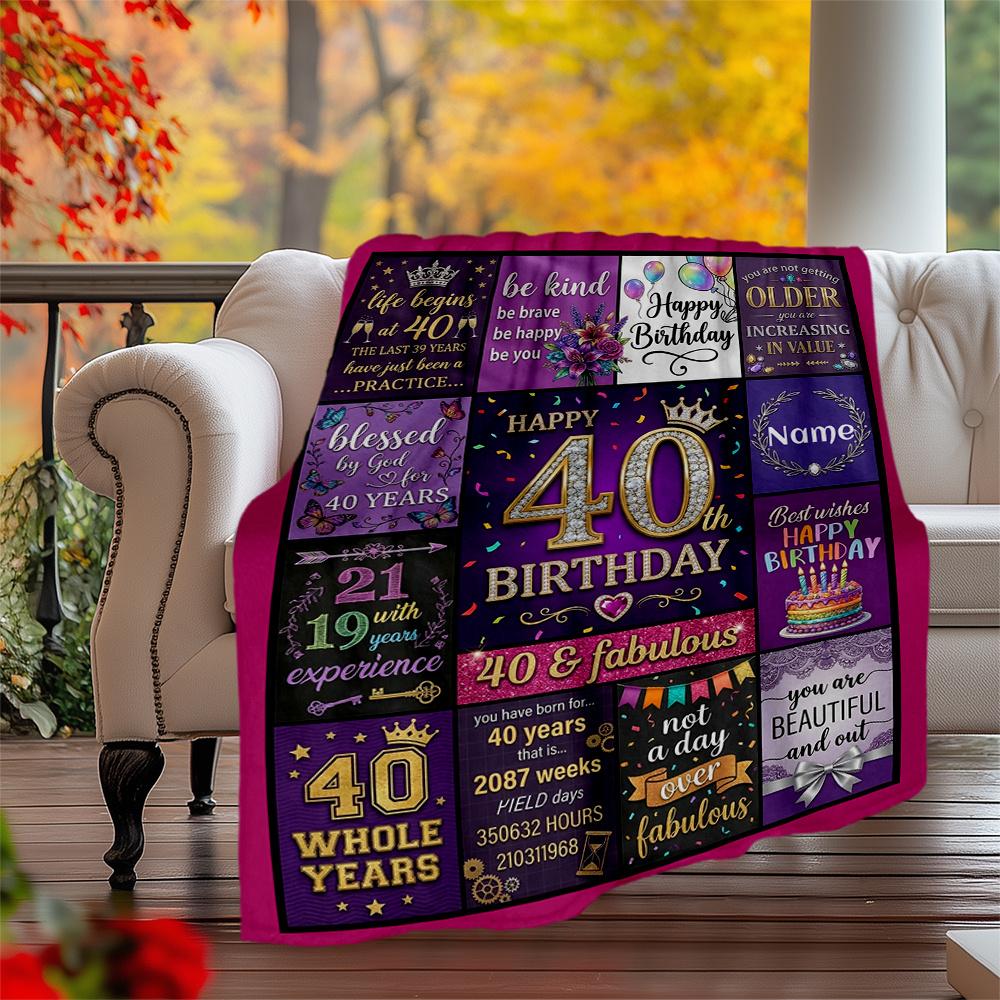 Happy 40Th Birthday Personalized Outdoor Blanket Customize Your Name Soft Warm Cozy Great For Picnics Outdoor Travel And Camping Sofa Office For All