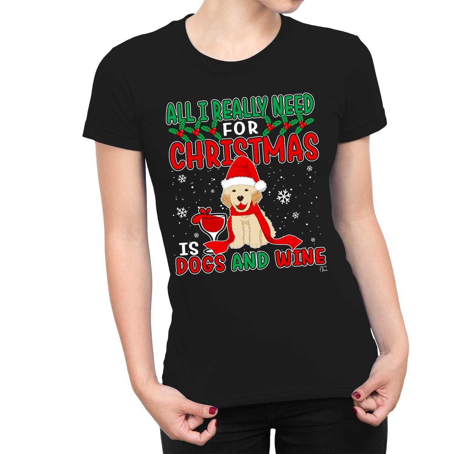 1Tee Womens All I Really Need For Christmas is Gods and Wine T-Shirt M