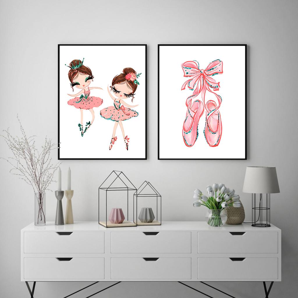 Liten Prinsesse Ballerina Lerret Plakat Rosa Svanetrykk Maleri Barnerom Veggkunst Plakater Ballettjente Bilde Babyrom Dekor