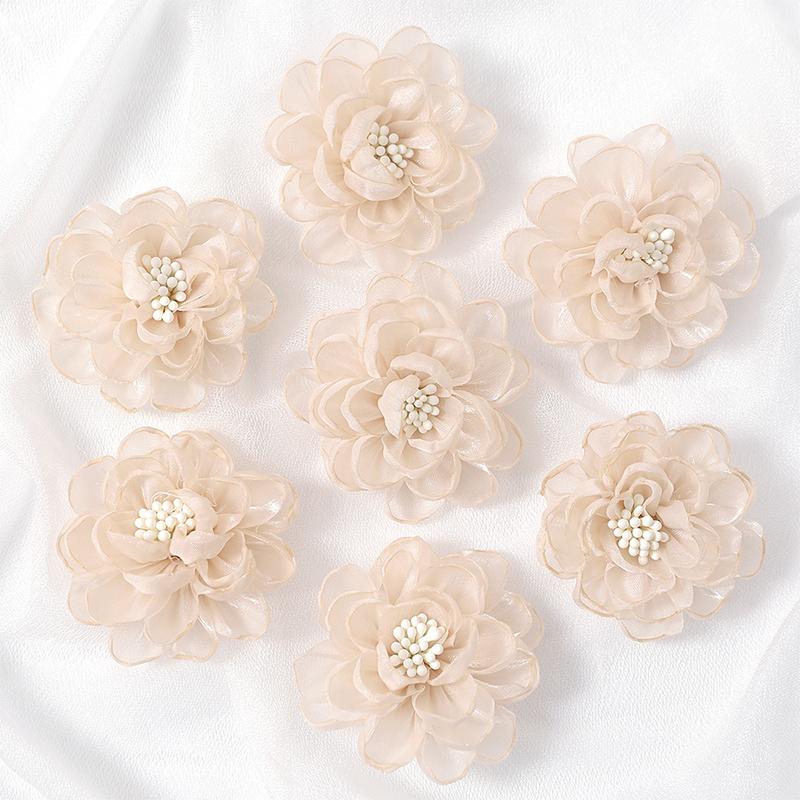 2/5/10Pcs 5cm Organza Chiffon Fabric Flowers DIY Wedding Dress Clothing Shoes Hats Decoration Hairpin Jewelry Accessories