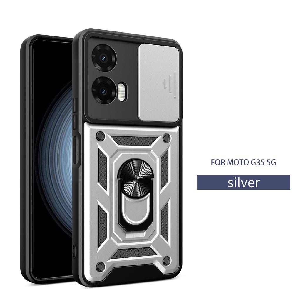 For Motorola Moto G35 Capa Rotatable Ring Stand Shockproof Cover Slide Camera Funda for Motorola Moto G35 5G Case