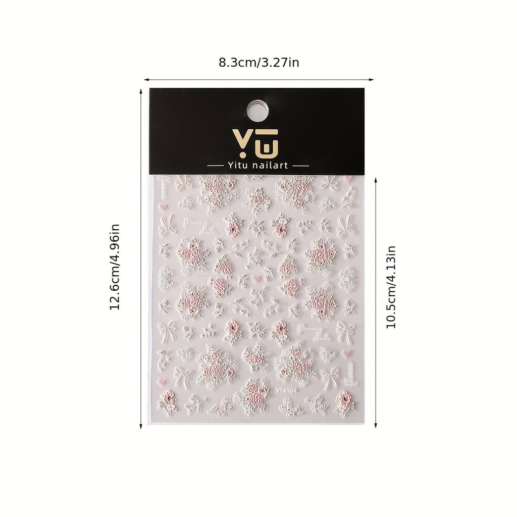 5D Elegant Pink Floral Nail Art Stickers - 3D Resin Flowers with Butterflies & Hearts, Perfect for Summer Manicures, Nail Art Decor