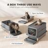 Stainless Steel Cat Litter Tray with Lid, XL 90L Enclosed Cat Litter Box with Step, Scoop, High Side, Dark Grey