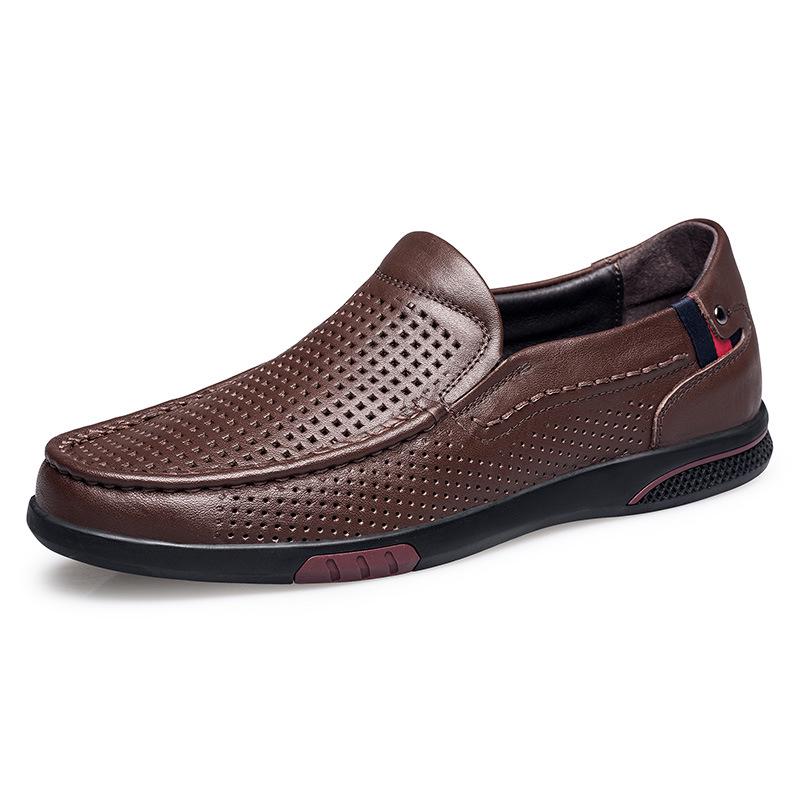 Men s Summer Breathable Leather Loafers - Hollow-out Soft Sole Cowhide Shoes 45