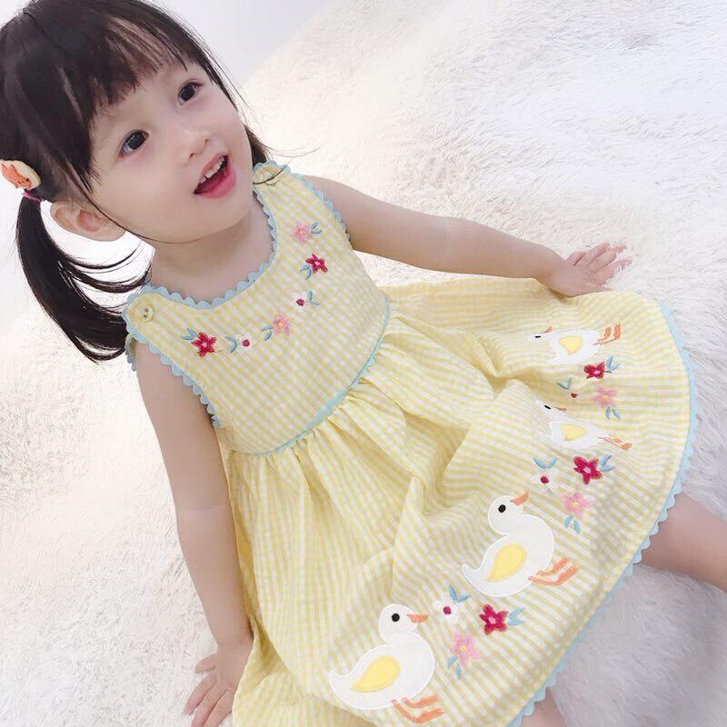 Sommerjente Brodert Prinsessekjole, Baby Baby Andunge Patch Brodert Ermeløs Kjole