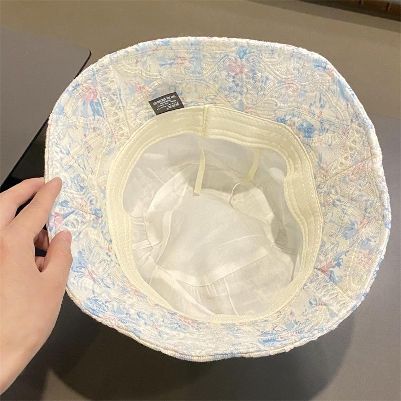 Spring and Summer Embroidery Thin Bucket Hat Women's Casual High-end Women's Pot Hat Breathable Thin Hat Women