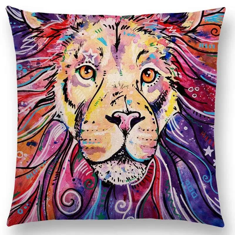 Oil Painting Animals ELK Cushion Cover Deer Lion Dogs Fox Bird Horse Sofa Throw Pillow Case