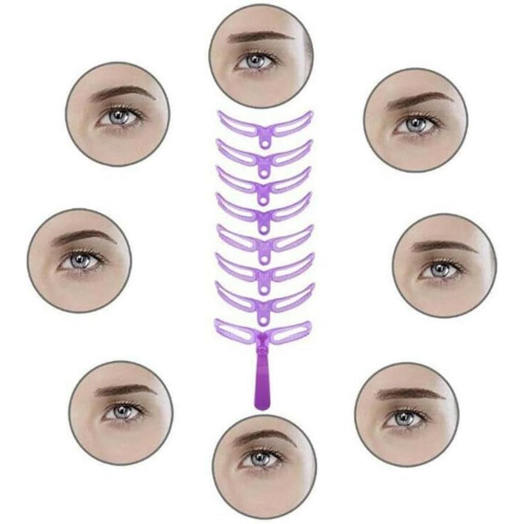 Eyebrow Stencil for Beginners, 8 Styles Eyebrow Shaper Kit with Eyebrow Brush and Brow Razor Trimmer, Reusable DIY Eyebrow Stencils Template
