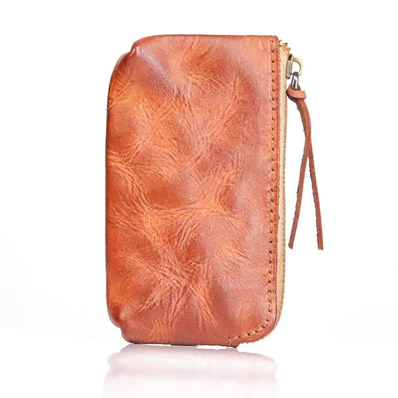 Cowhide Coin Purse for Women, Lipstick, Toe Cover Layer, Cowhide, Vegetable Tanned Leather, Hand Wiped Color, Distressed and Wrinkled Coin Purse