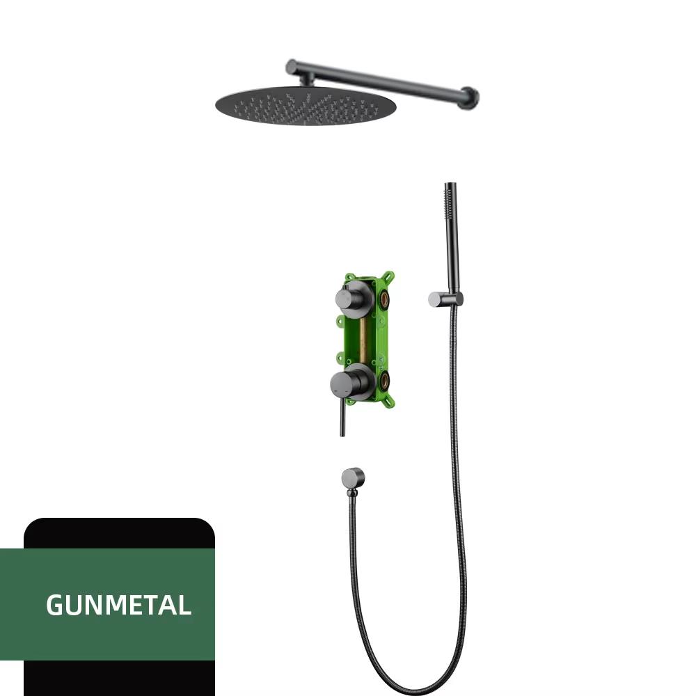 Podtynkowy kran prysznicowy Mosiężny zawór sterujący Montowany na ścianie 2 funkcje 10 cali Bateria łazienkowa Ciepła i zimna Oddzielny uchwyt Zestaw podtynkowy