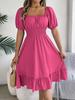 Women's Square Neck Puff Sleeve Pleated Waist Ruffle Hem Dress