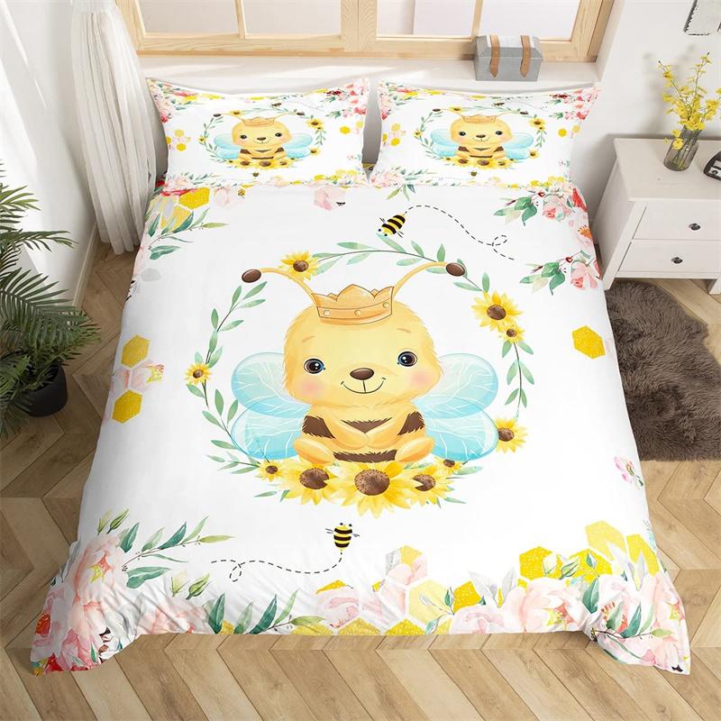Cute Milk Cow Bedding Set King Cartoon Animal Duvet Cover Botanical Floral Comforter Cover Microfiber Farmhouse Bedspread Cover
