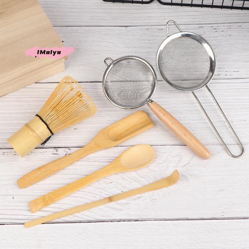 4Pcs Handmade Bamboo Matcha Whisk Set with Traditional Deep Scoop Tea Strainer Clear Storage Holder for Matcha Preparation