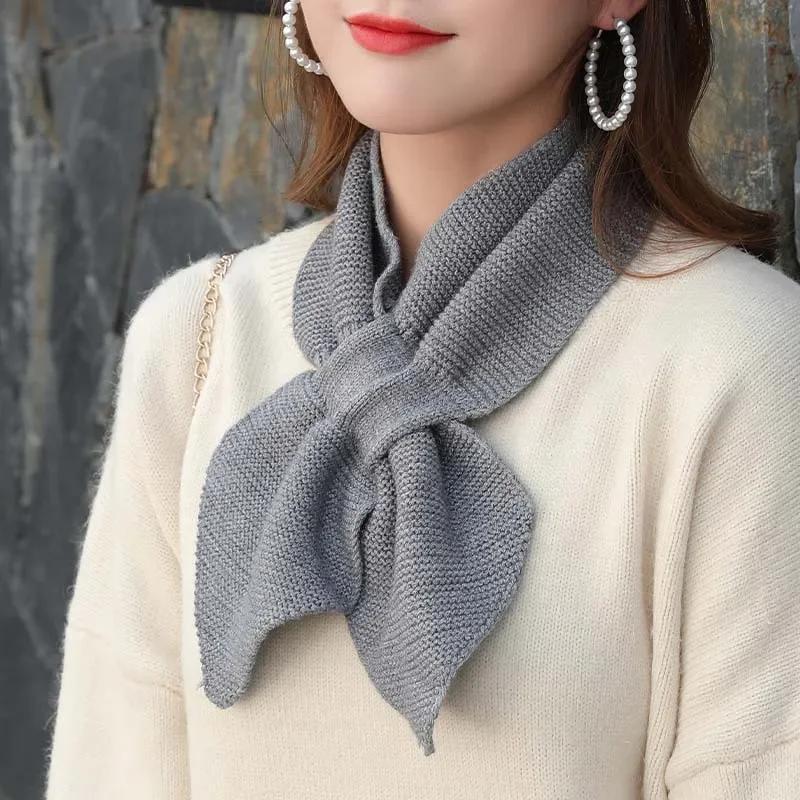 1pcs New Women Casual Cross Fishtail Scarf Straps Shawl Ladies Autumn Winter Scarf Soft Neck Scarf Girls Knitted Sweater Bowtie