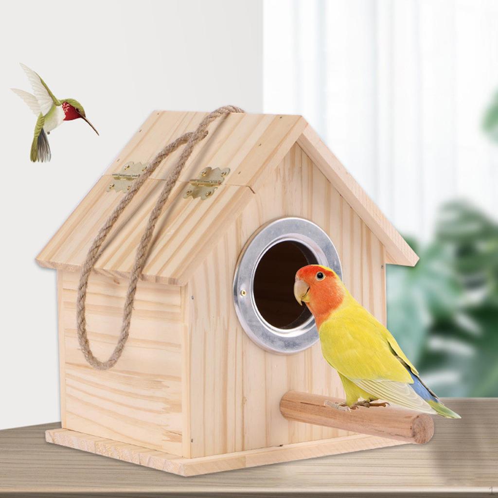 Decorative Wooden Bird House Nest with Pole Breeding Box Hanging for Outdoor Garden Finch