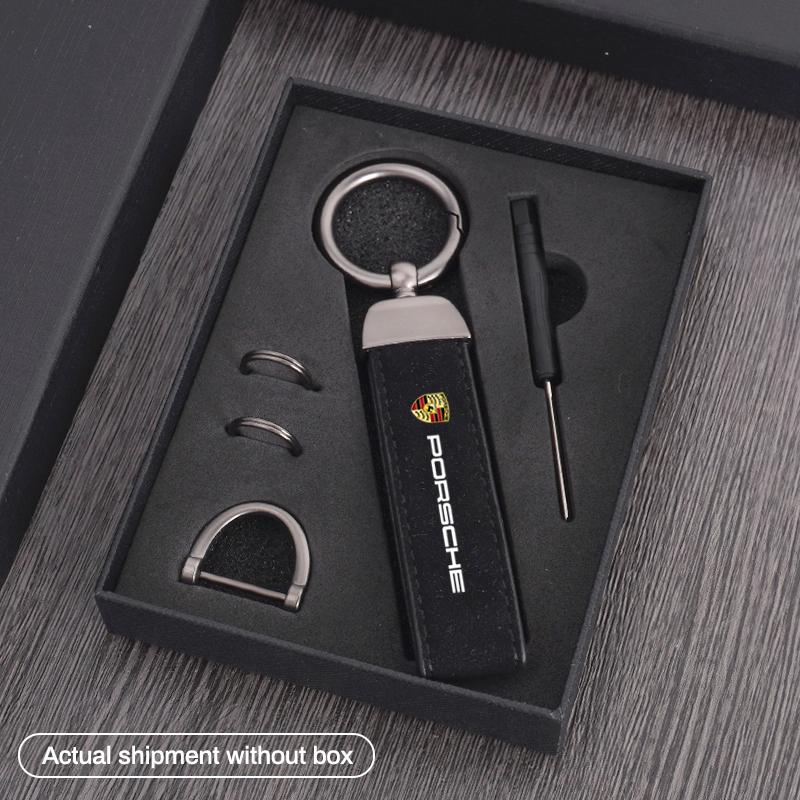 Suede Car Keychain Vintage Leather Zinc Alloy Ring For Porsche Cayenne Panamera Macan 911 718 Taycan Boxster Cayman 918 Pajun Hlzc80