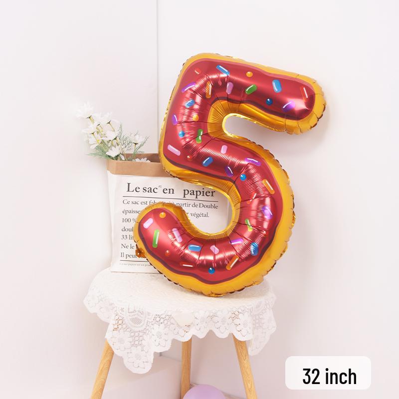 Cartoon Donut Number Balloon for 1st Birthday Party Decorations and Photo Props