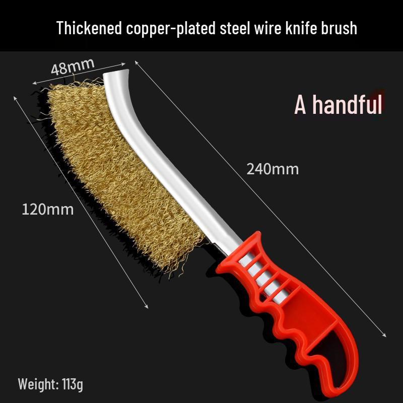 Stainless Steel & Copper-Plated Wire Brush with Plastic Handle for Rust Removal and Grill Cleaning