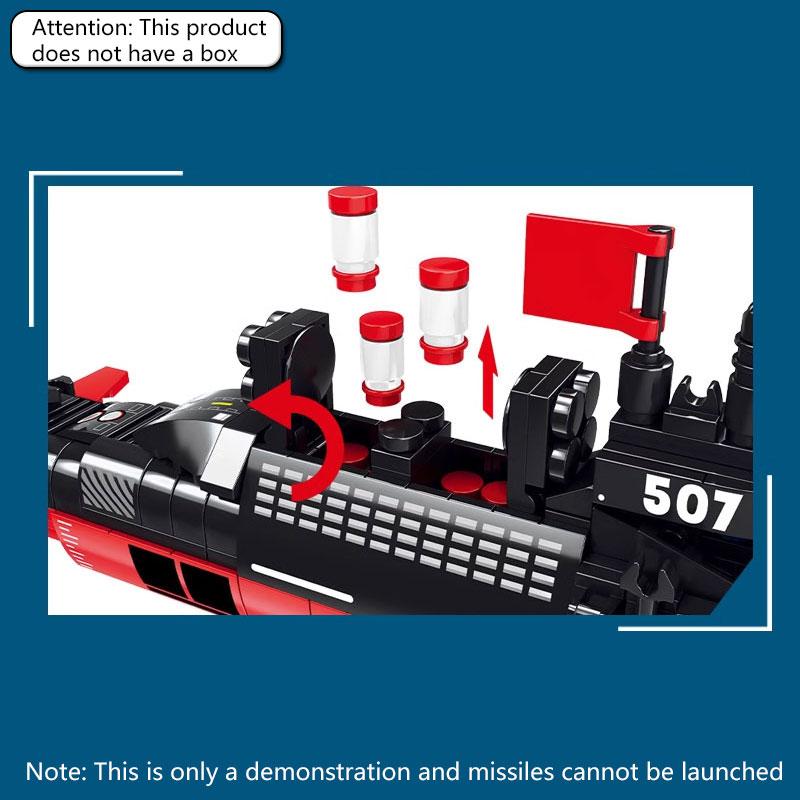 482PCS Type 094 Strategic Nuclear Submarine Brick Playset, Puzzle DIY Assembly Toys Playsetss, Boys Girls' Army Series Handmade DIY, Gift Presents