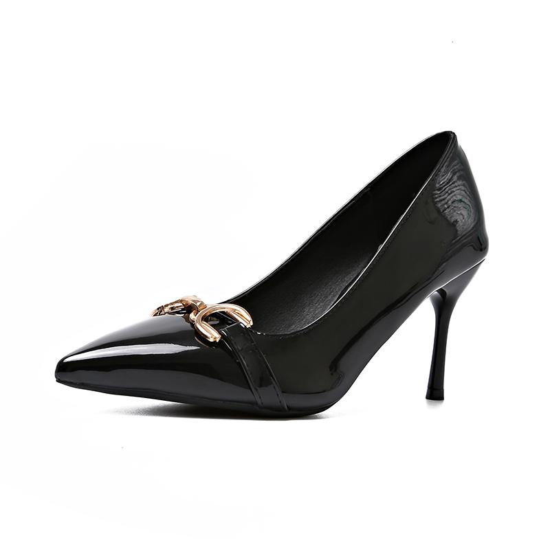 Fashion Low-top Single Shoes Women Fashion Pointed Shallow Mouth Metal Buckle Set Foot Anti-slip Wear-resistant High Heels