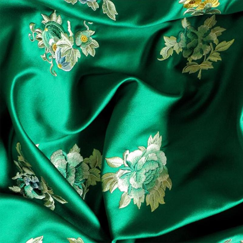 Chinese Style Peony Flower Butterfly Embroidered Fabric High-grade Soft Satin Fabric For Diy Sewing Dress Cheongsam Hanfu Cloth