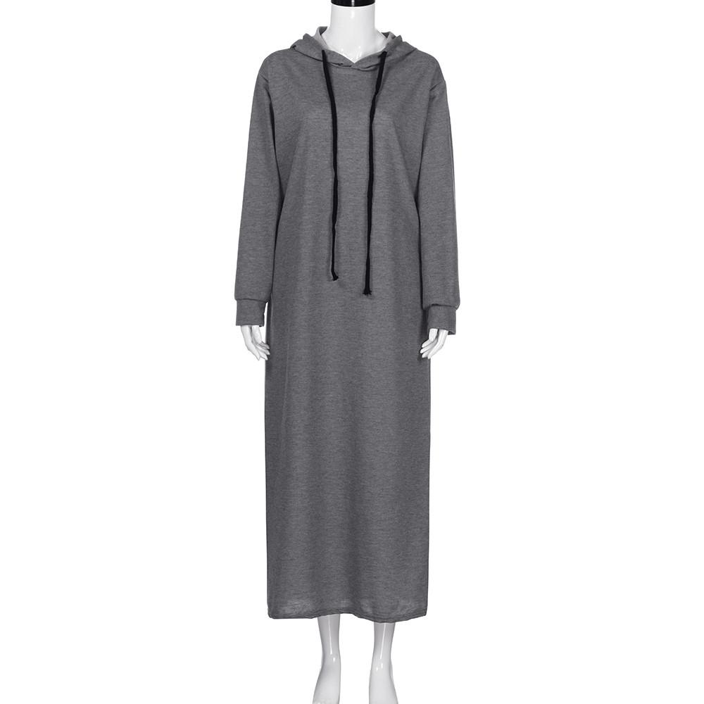 Women Maxi Dress Long Sleeve Hooded Ladies Casual Hoodies Long Dresses