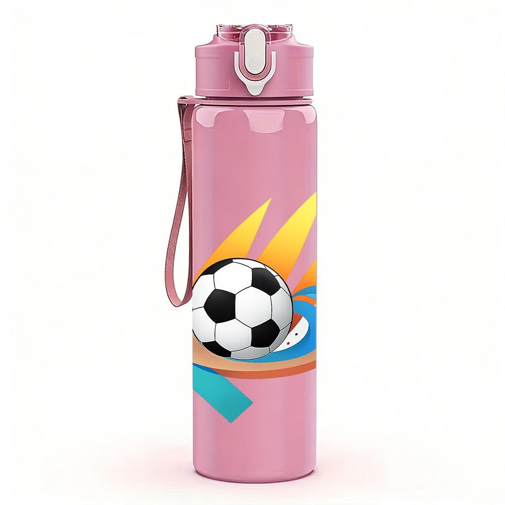 1PC Flame Soccer Ball Graphic 750ml Color Plastic Sports Water Bottle Leakproof Flip Straw Lid Suitable for Sports Office Home Use