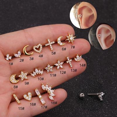 Cercei cu bilă răsucită din titan și oțel inoxidabil cu zirconiu și coroană pentru piercing