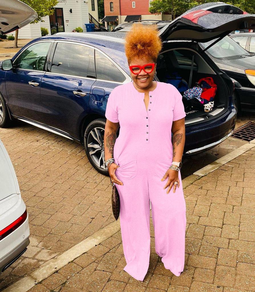 Plus Size Women's Fashion Casual Button Jumpsuit - European and American Style